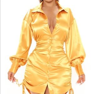 When's Happy Hour Mini Shirt Dress - Mustard in medium